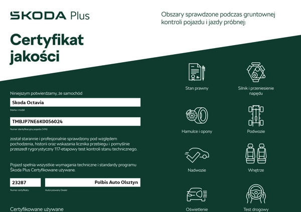 Skoda Octavia cena 49900 przebieg: 122986, rok produkcji 2018 z Olsztyn małe 154